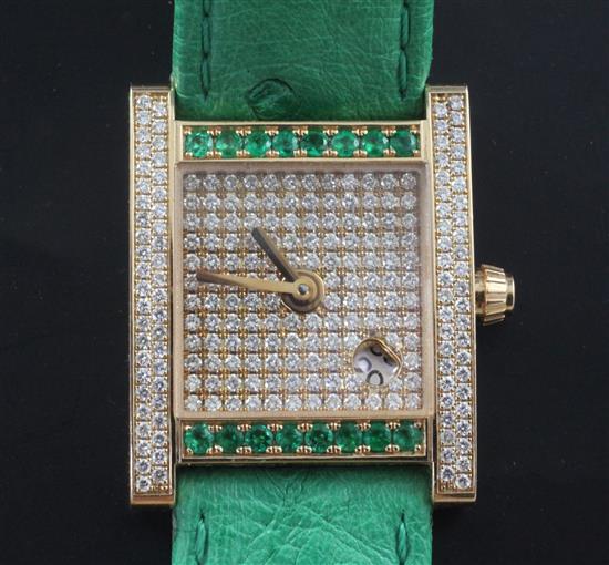 A ladys limited edition 18ct gold, emerald and diamond set Roberge Pegase quartz wrist watch,